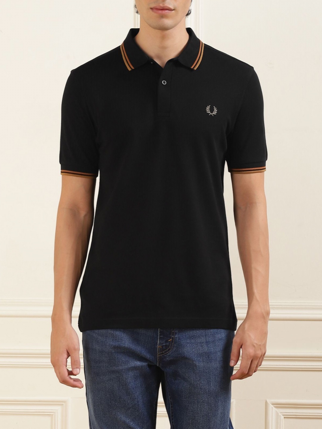 

Fred Perry Men Polo Collar Applique T-shirt, Black