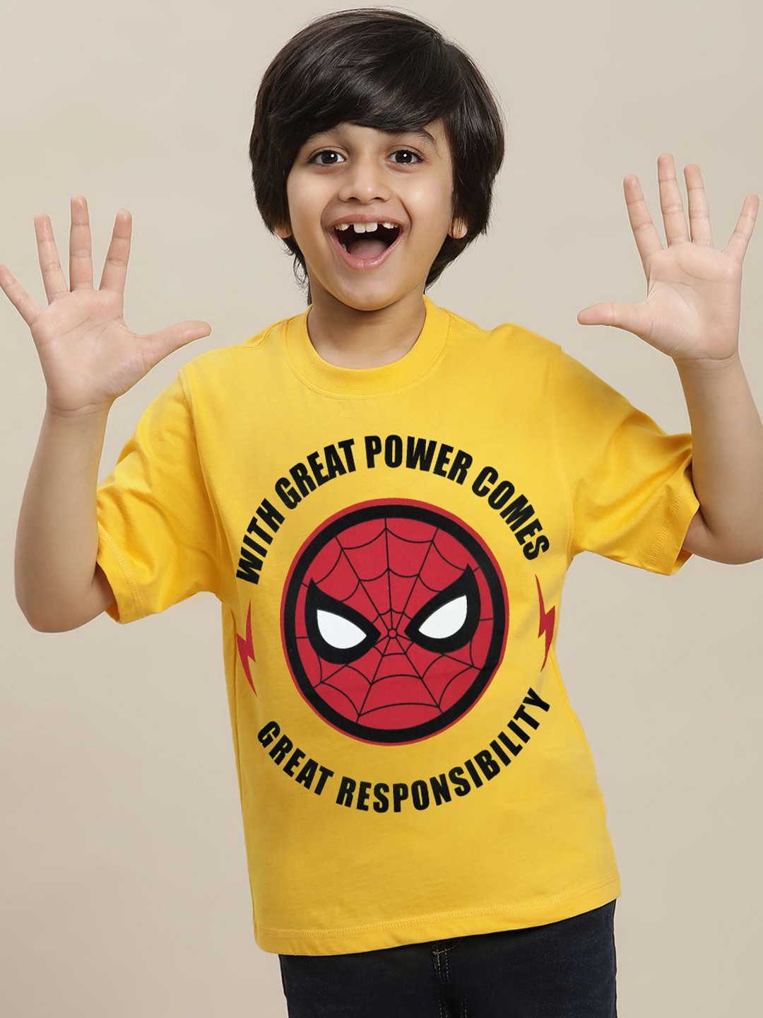 

Kids Ville Boys Spiderman Printed Round Neck Cotton T-shirt, Yellow