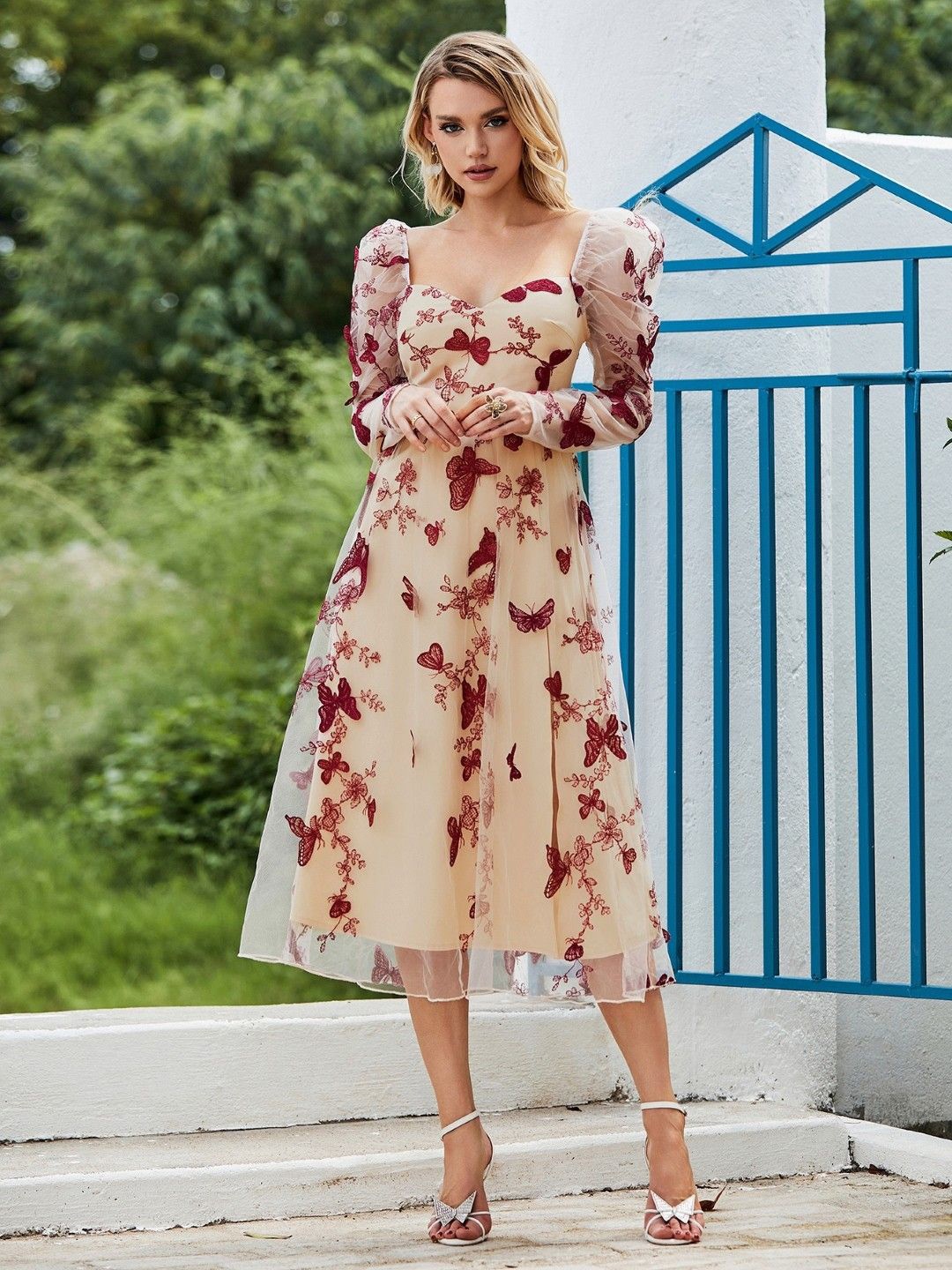 

StyleCast Printed Fit & Flare Midi Dress, Beige