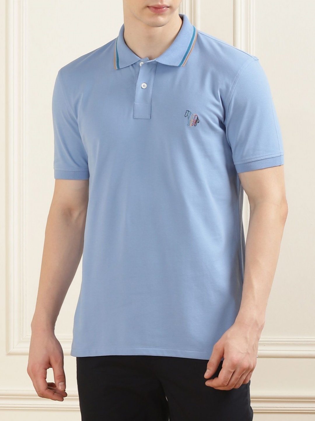 

PS By Paul Smith Men Polo Collar Applique T-shirt, Blue