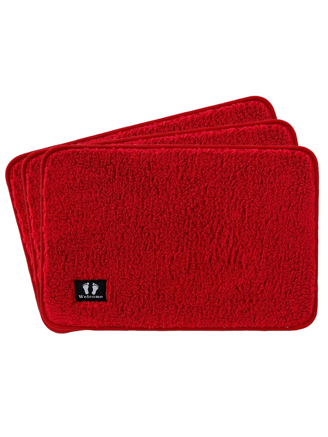 

Kuber Industries Red 3 Pieces Textured 240 GSM Bath Rugs