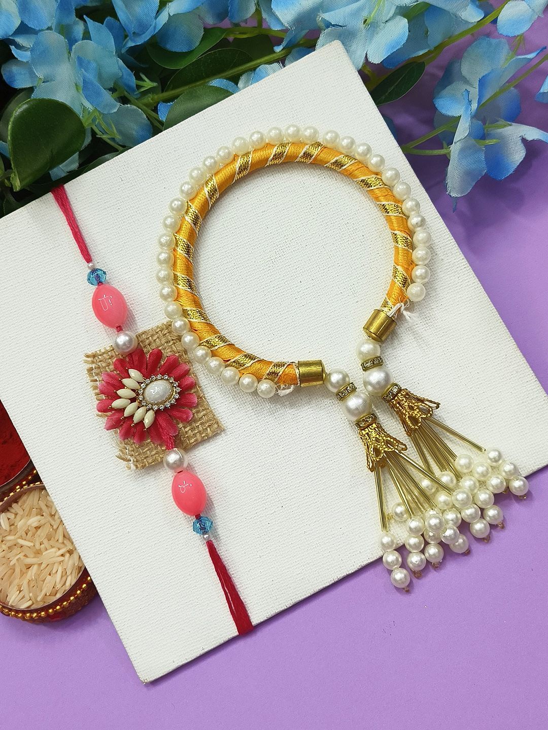 

StileAdda Bhaiya Bhabhi Stones Studded & Beaded Thread Rakhi, Red