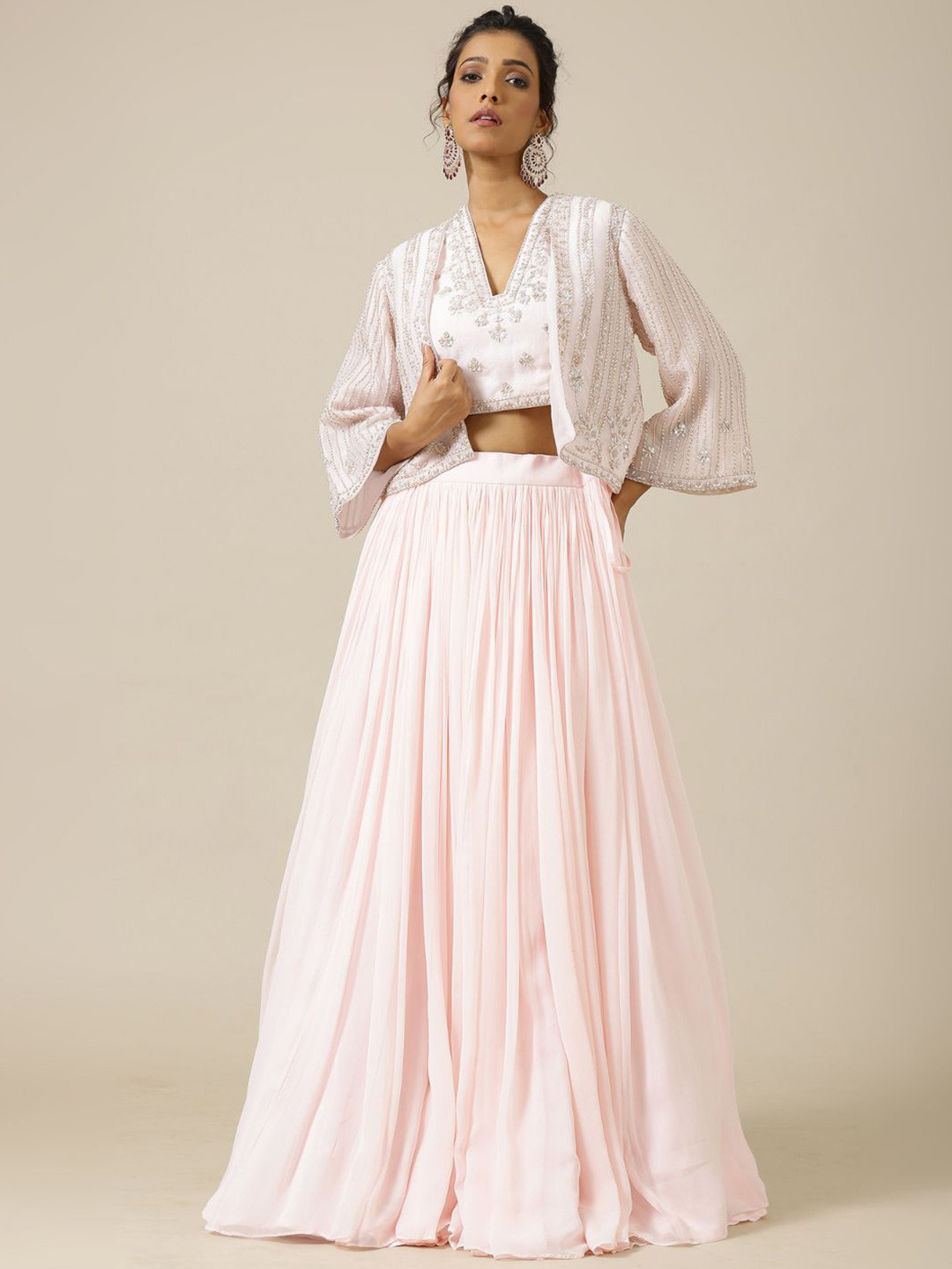 

Shreeka Embroidered Ready to Wear Lehenga & Blouse With Jacket, Pink