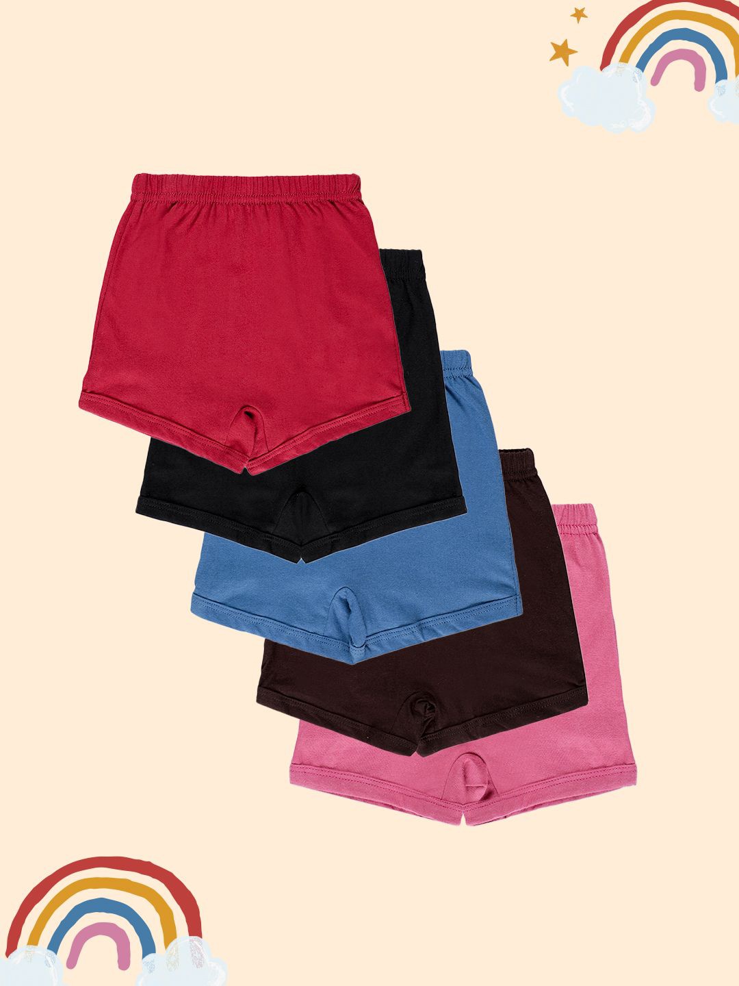 

AMUL COMFY Girls Pack Of 5 Pure Cotton Shorty- AC-JSORTY-MULTI-1-60-5P-Multi, Red