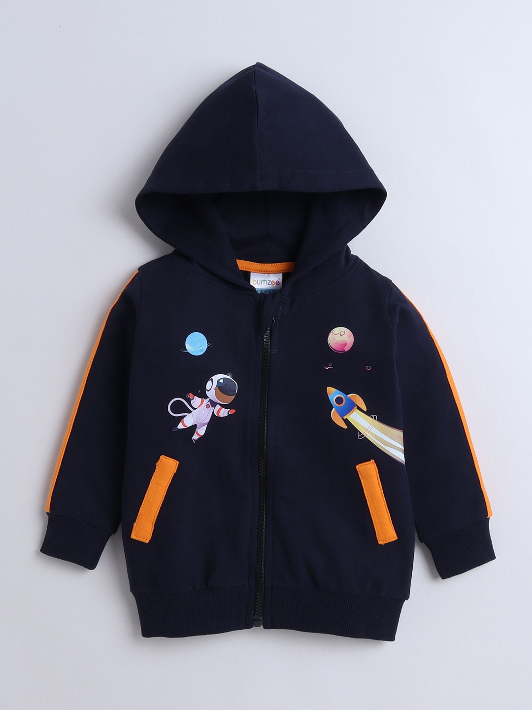 

BUMZEE Boys Printed Hooded Sweatshirt, Navy blue
