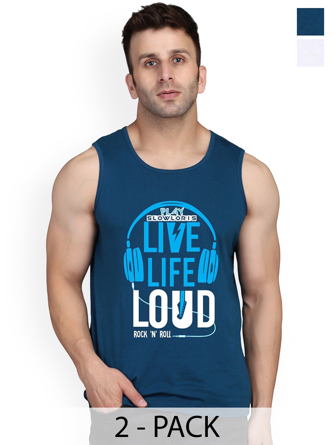 

SLOWLORIS Pack Of 2 Printed Gym Vests, Teal