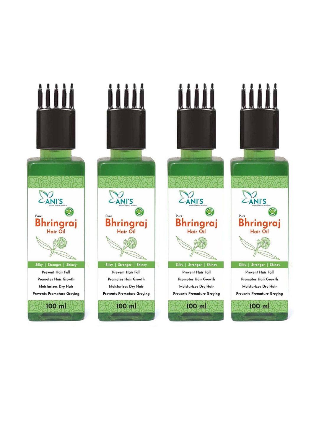 

ANI'S Set Of 4 Bhringraj Hair Oil For Strong & Silky Hairs - 100ml Each, Green