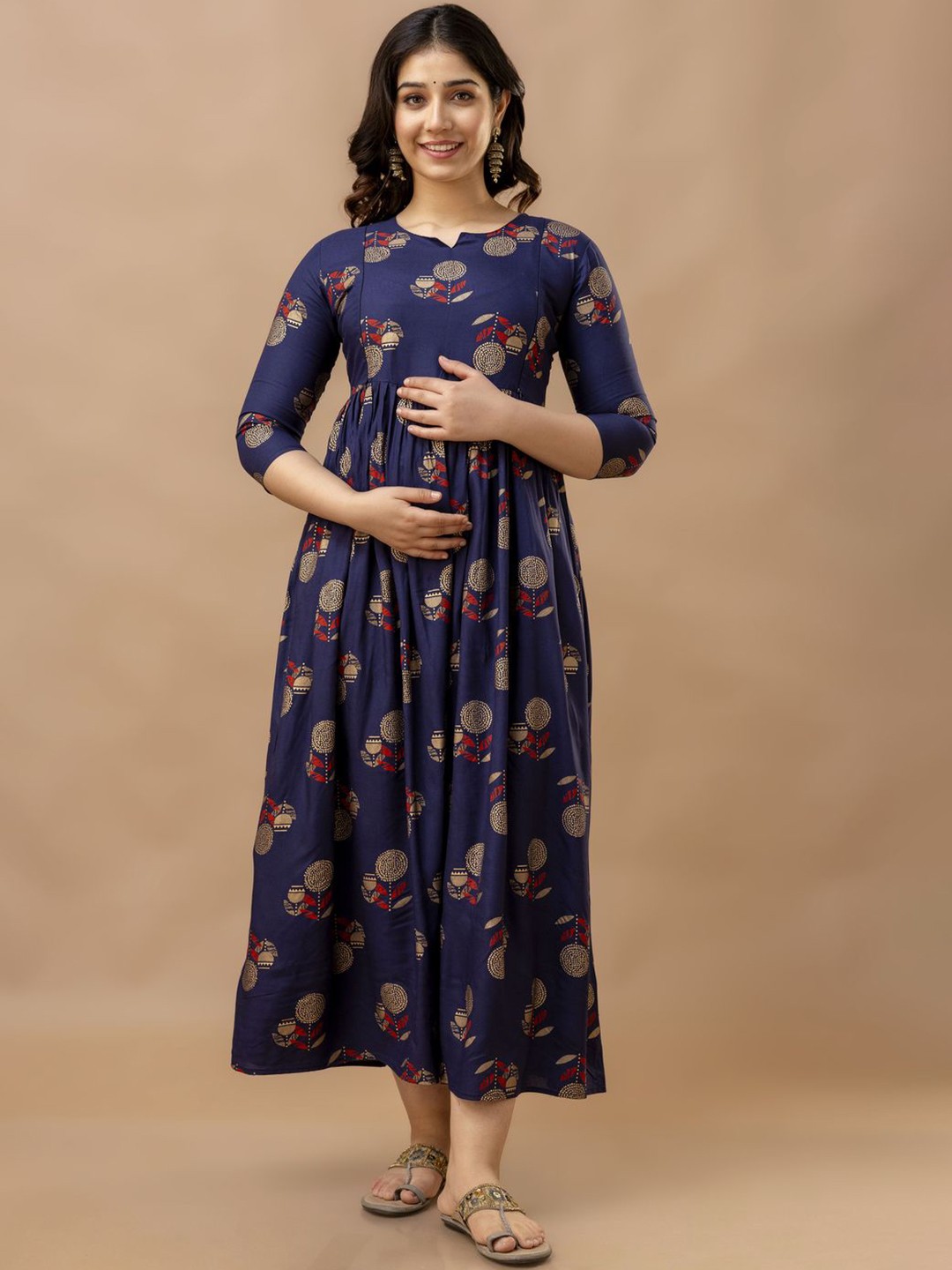 

PURSHOTTAM WALA Floral Printed Maternity Ethnic Dress, Blue