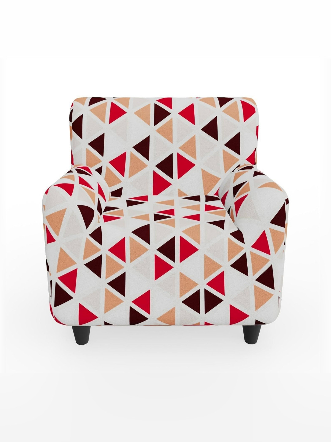 

B BESTILO White & Red Printed Single Seater Sofa Cover With Arms