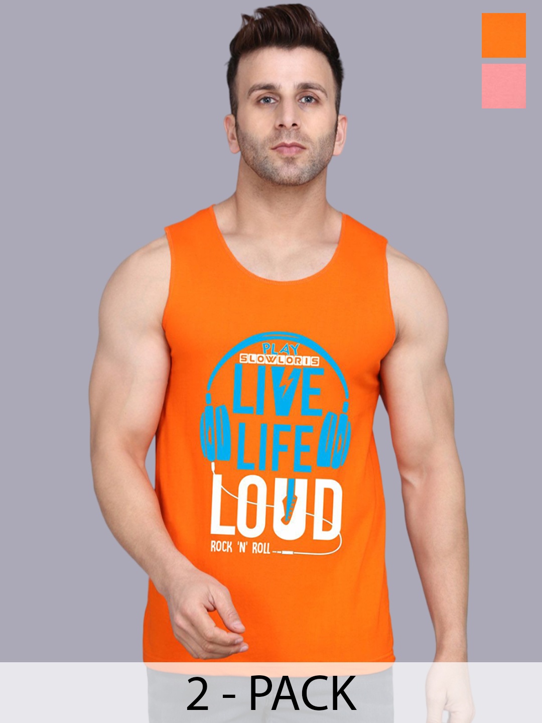 

SLOWLORIS Pack Of 2 Printed Gym Vests, Orange