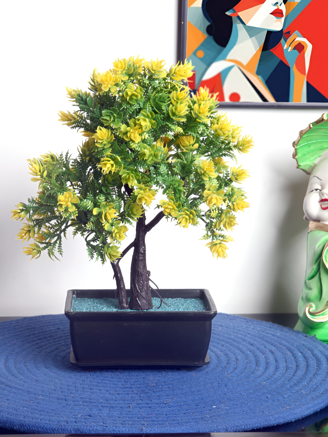 

FOLIYAJ Yellow 1 Pieces Bonsai Artificial Plant With Pot