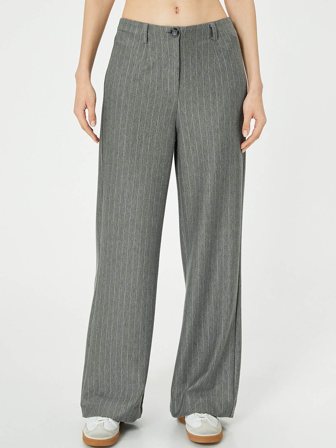 

Koton Women Striped High-Rise Trousers, Grey