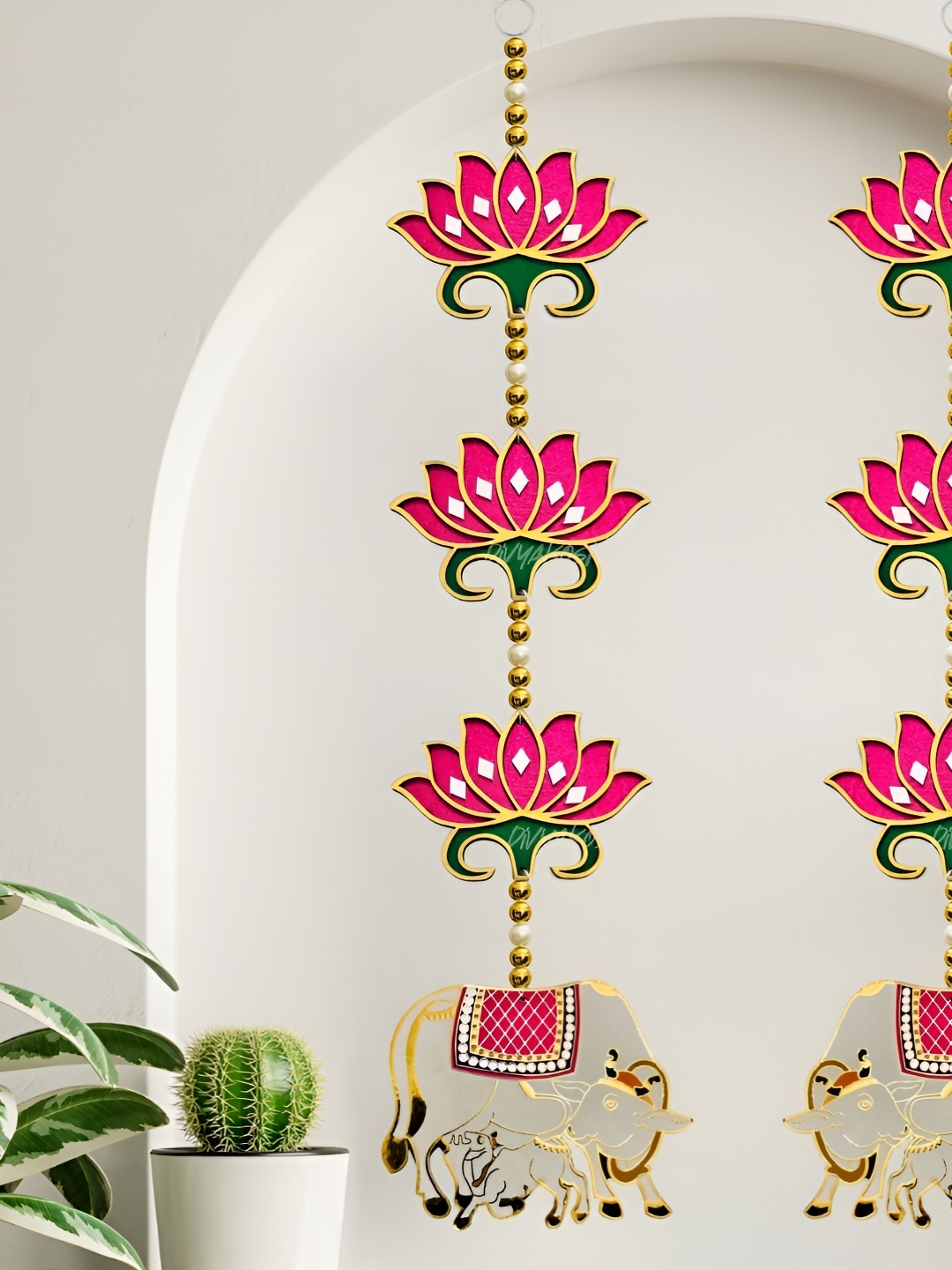 

Divyakosh Pink & Green 2 Pieces Wooden Lotus With Cowcalf Wall Hanging