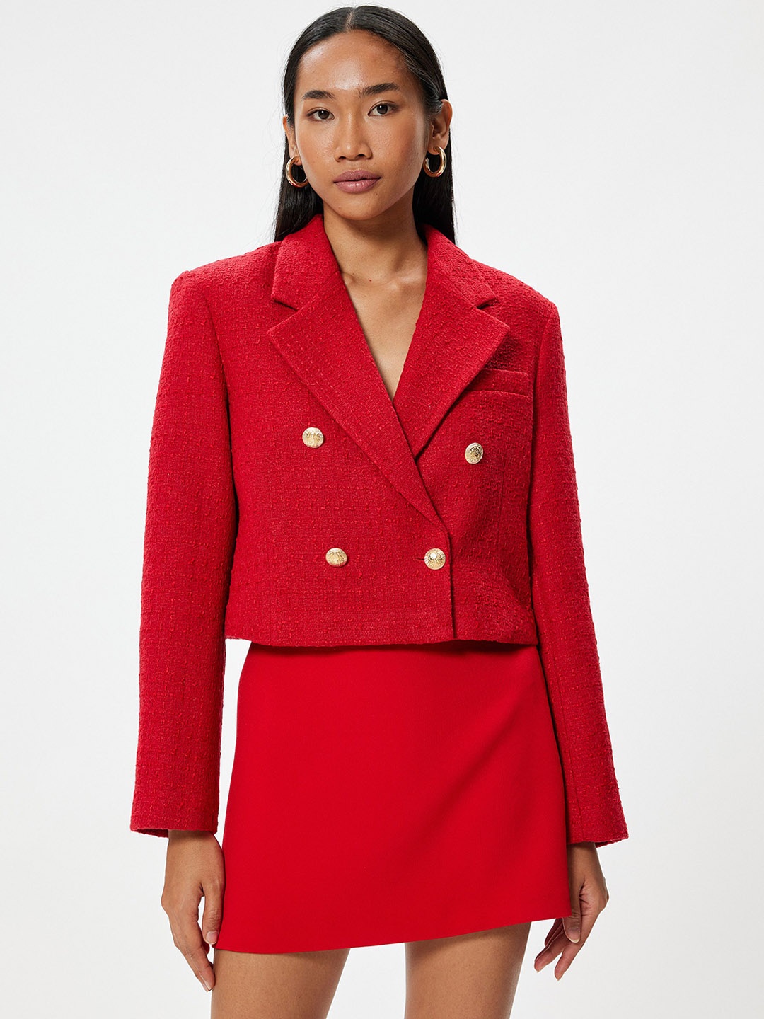 

Koton Notched Lapel Double Breasted Blazer, Red