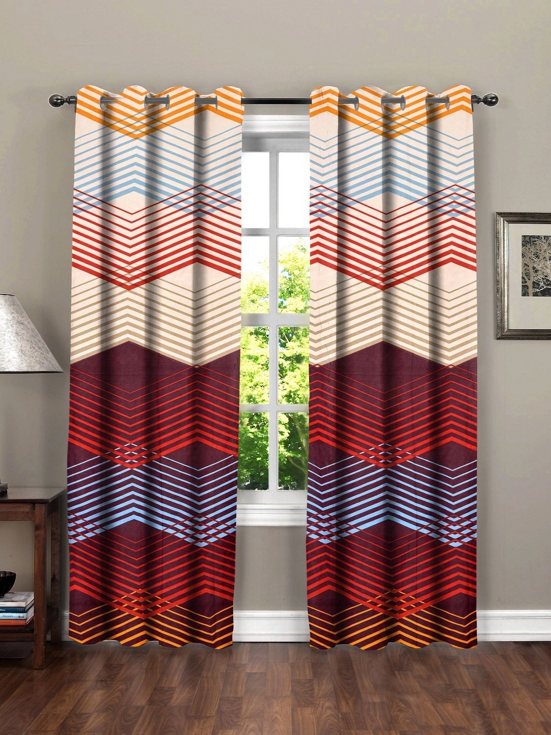 

RRC Maroon & Beige Set of 2 Geometric Door Curtain