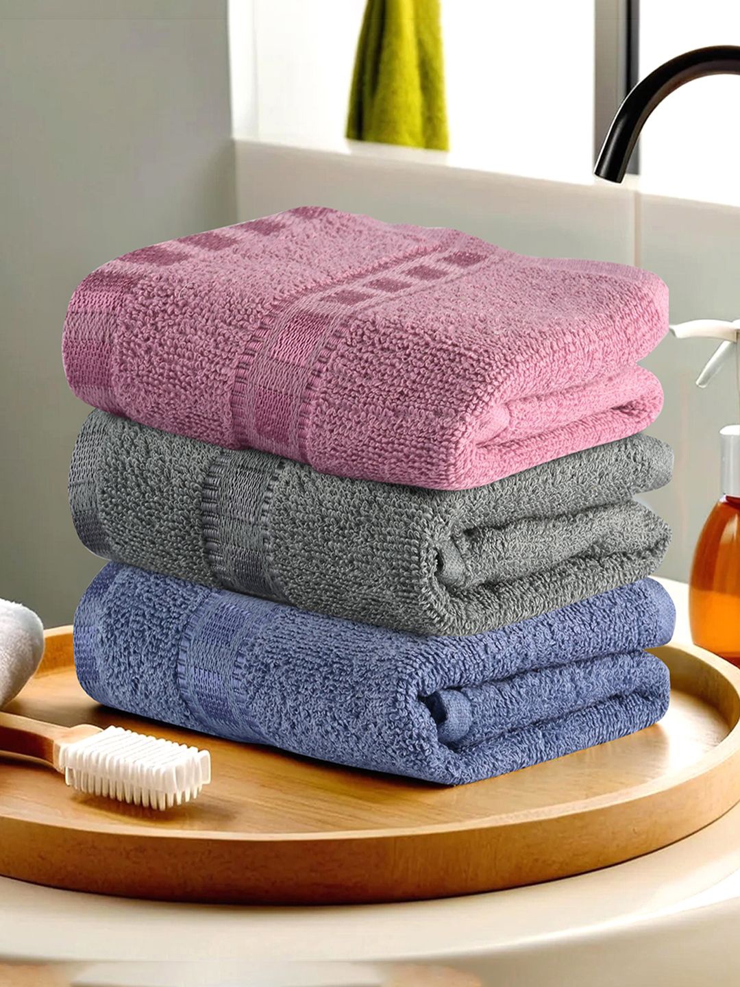 

Kuber Industries Navy Blue & Grey 3 Pieces Cotton Anti-Bacterial 225 GSM Face Towels