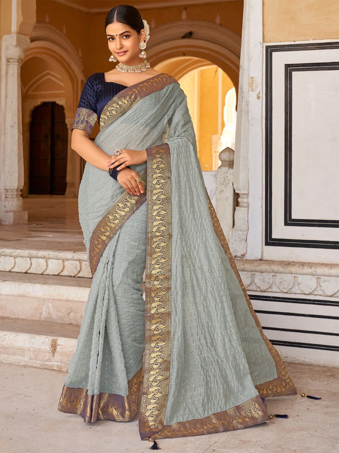 

ASISA Woven Design Zari Saree, Grey