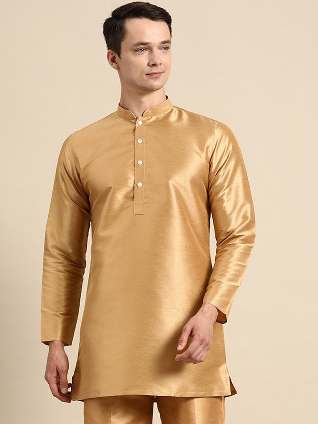 

Sayisha Mandarin Collar Cotton Short Kurta, Beige