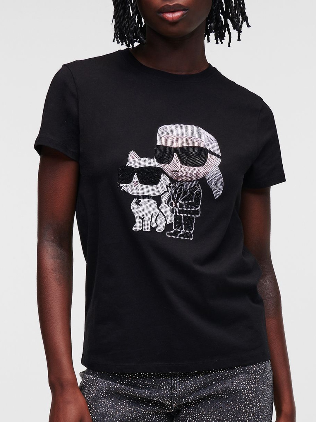 

Karl Lagerfeld Women Printed Applique T-shirt, Black