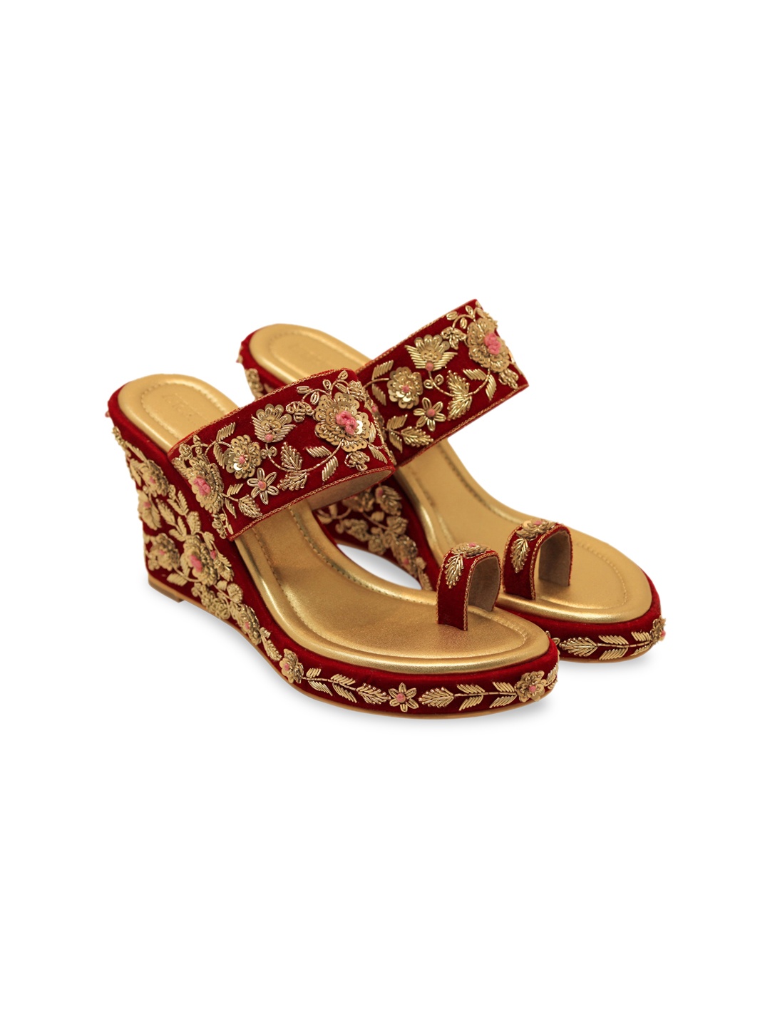 

Aprajita Toor Embellished Velvet Ethnic Wedge Heeled Sandals, Maroon