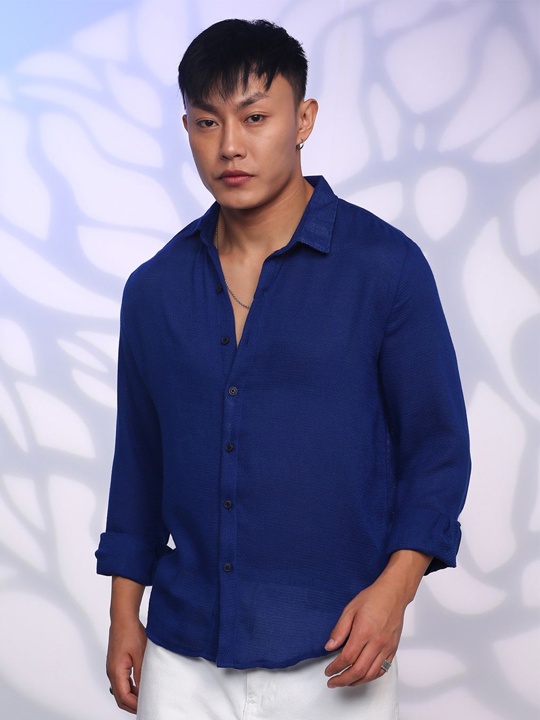 

Campus Sutra Men Comfort Textured Opaque Casual Oversized Shirt, Blue