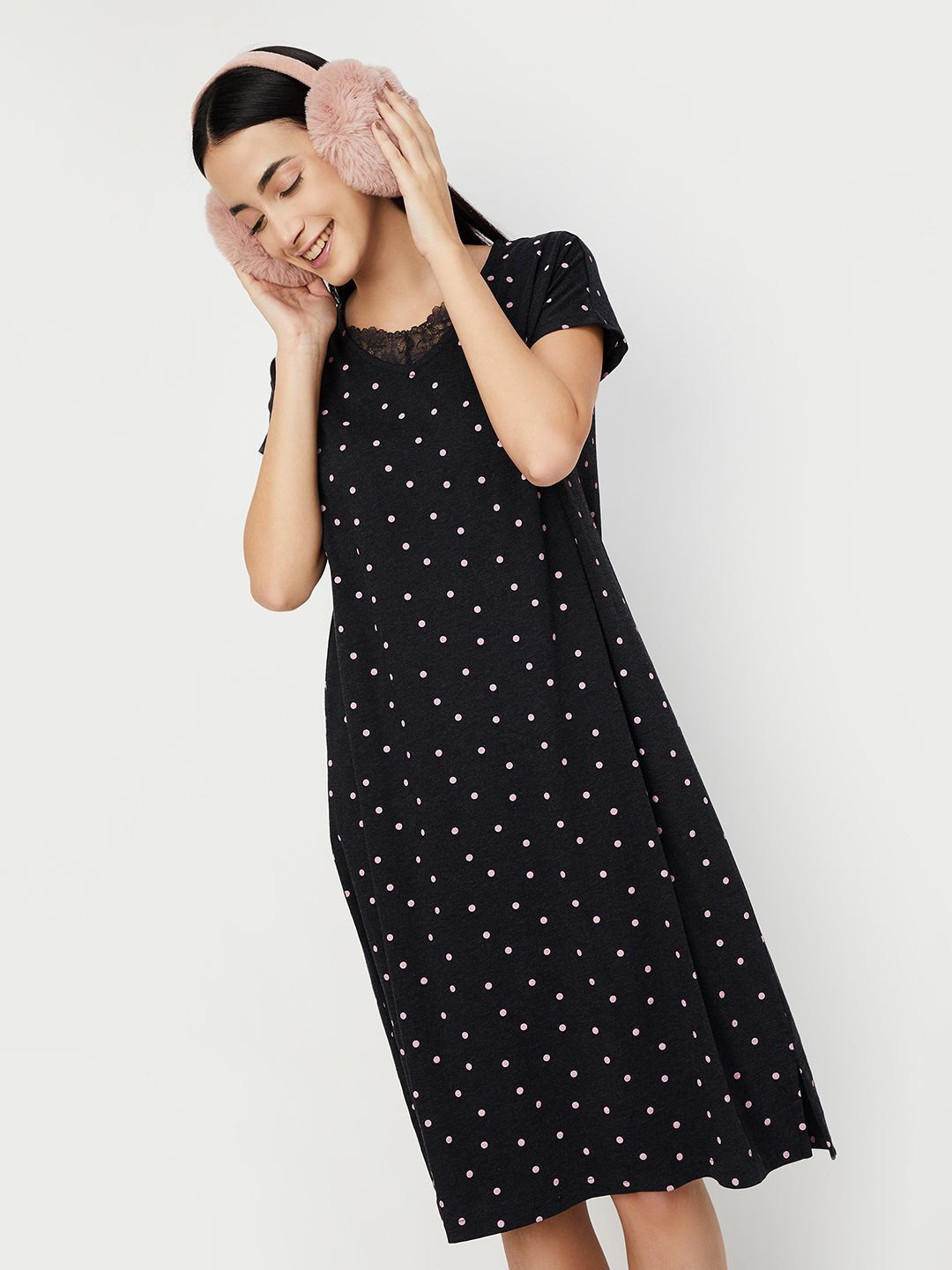 

max Printed Nightdress, Black