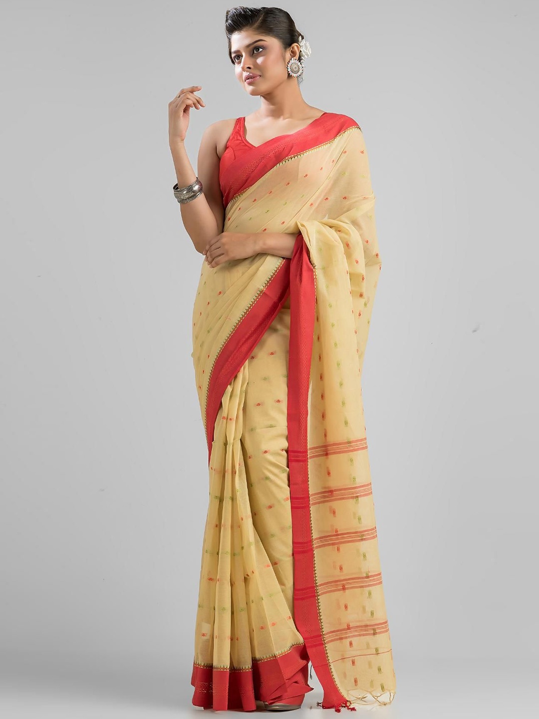 

SAJASAJO Ethnic Motifs Pure Cotton Saree, Beige