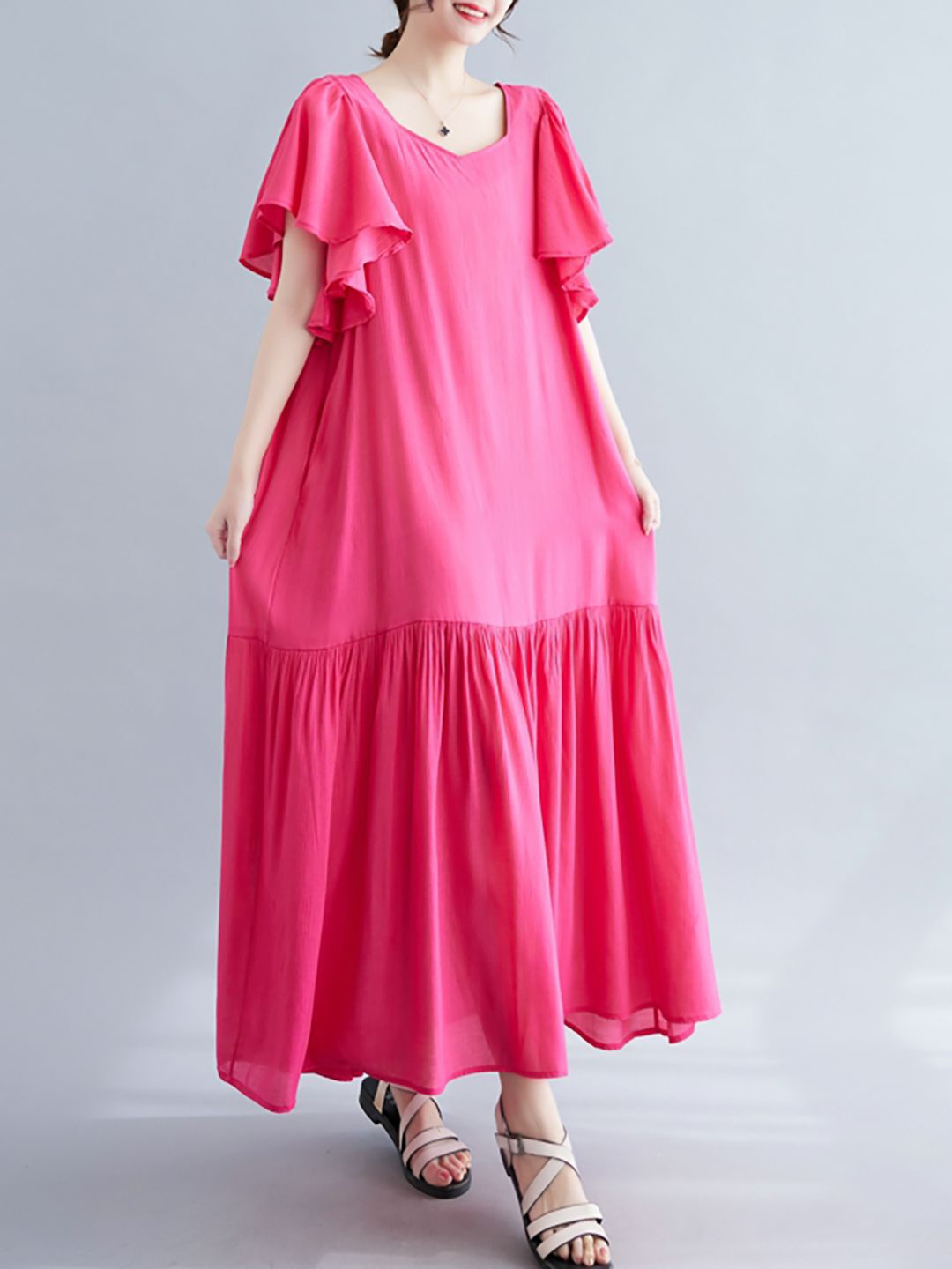 

JC Mode Flutter Sleeve A-Line Maxi Dress, Rose