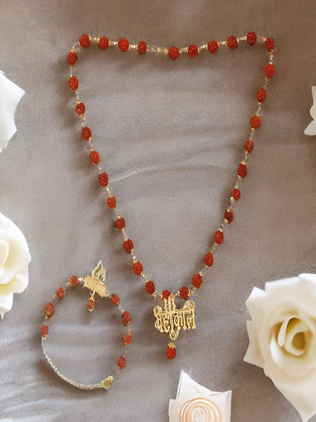 

UNIVERSITY TRENDZ Men Gold-Plated Rudraksh Mahakal Pendant Necklace & Rudraksh Bracelet