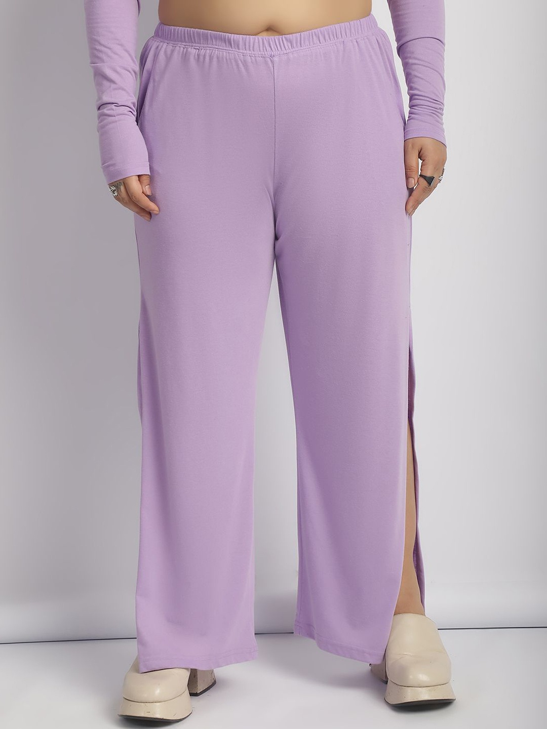 

thkgrlz Women Relaxed High-Rise Easy Wash Trousers, Lavender