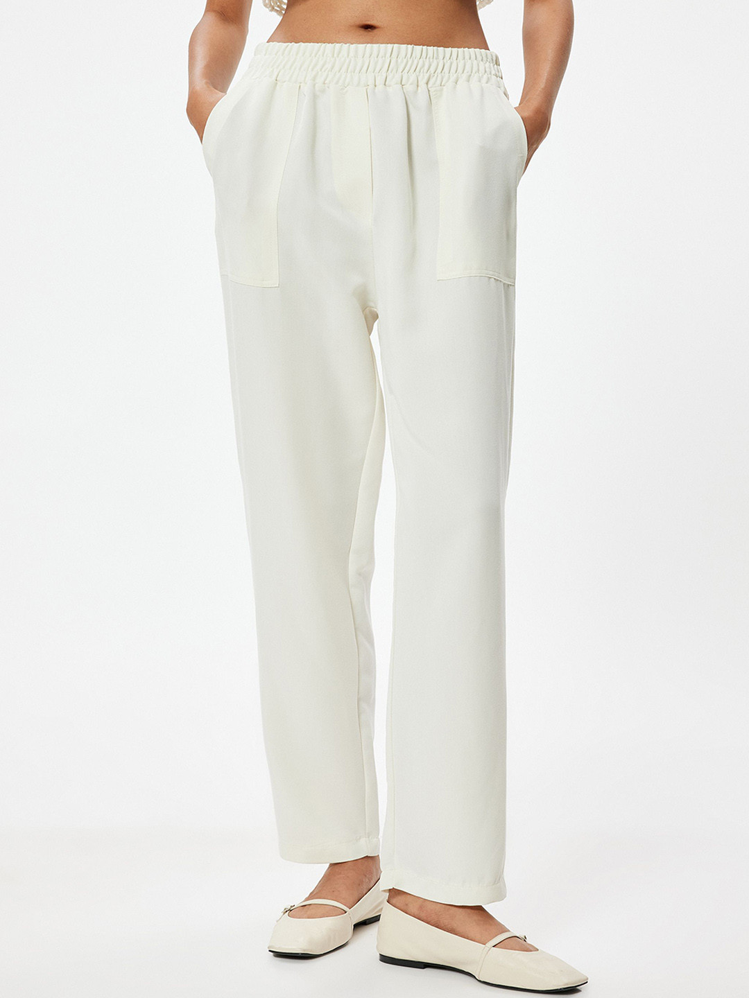 

Koton Women High-Rise Regular Trousers, White
