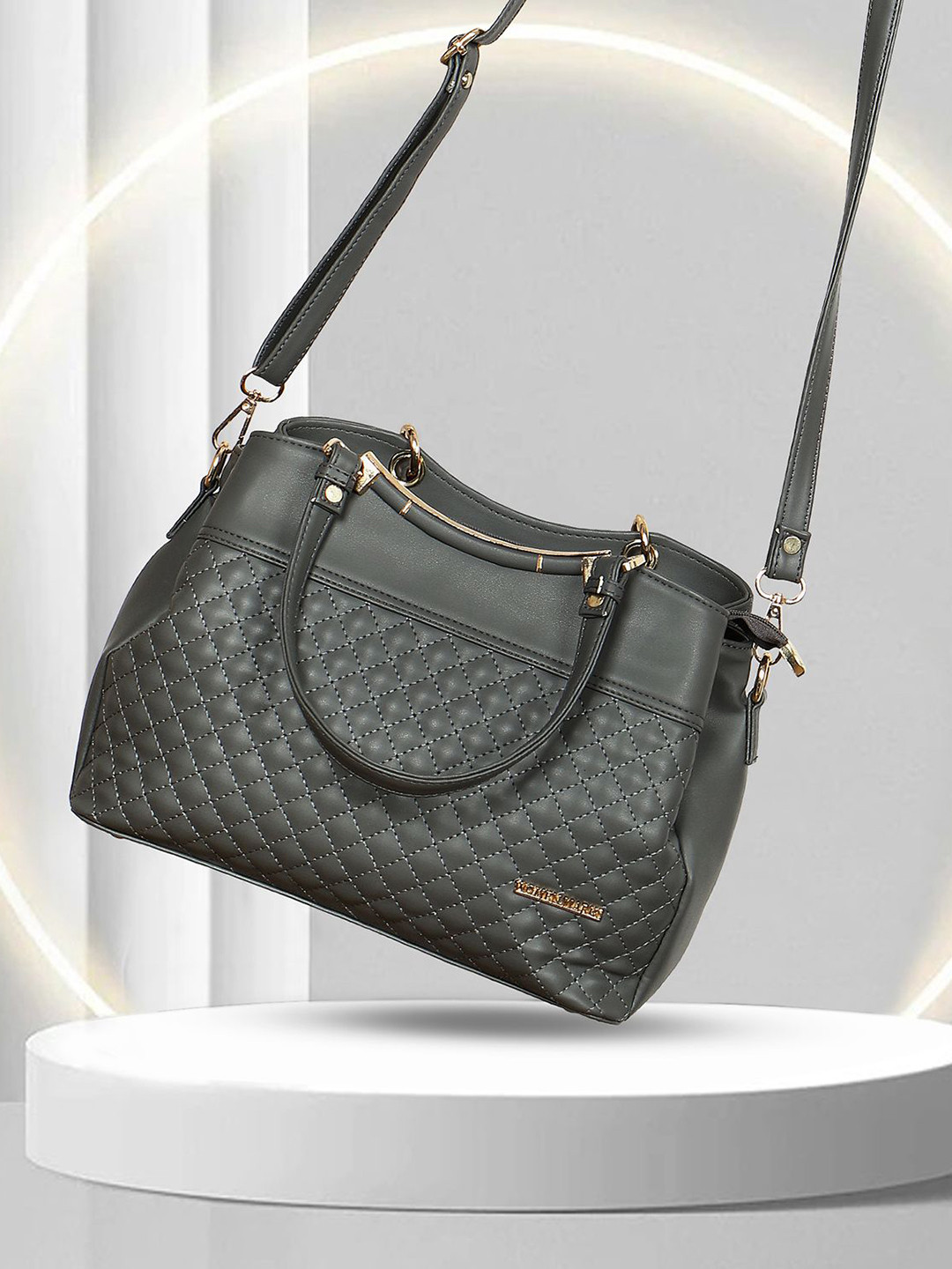 

WOMEN MARKS PU Structured Handheld Bag with Quilted, Grey