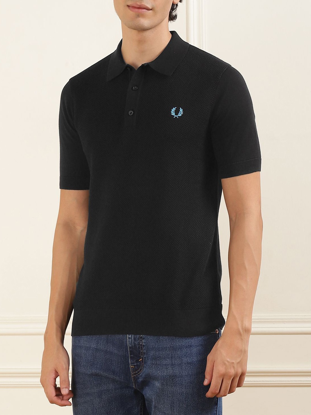 

Fred Perry Men Polo Collar Applique T-shirt, Black