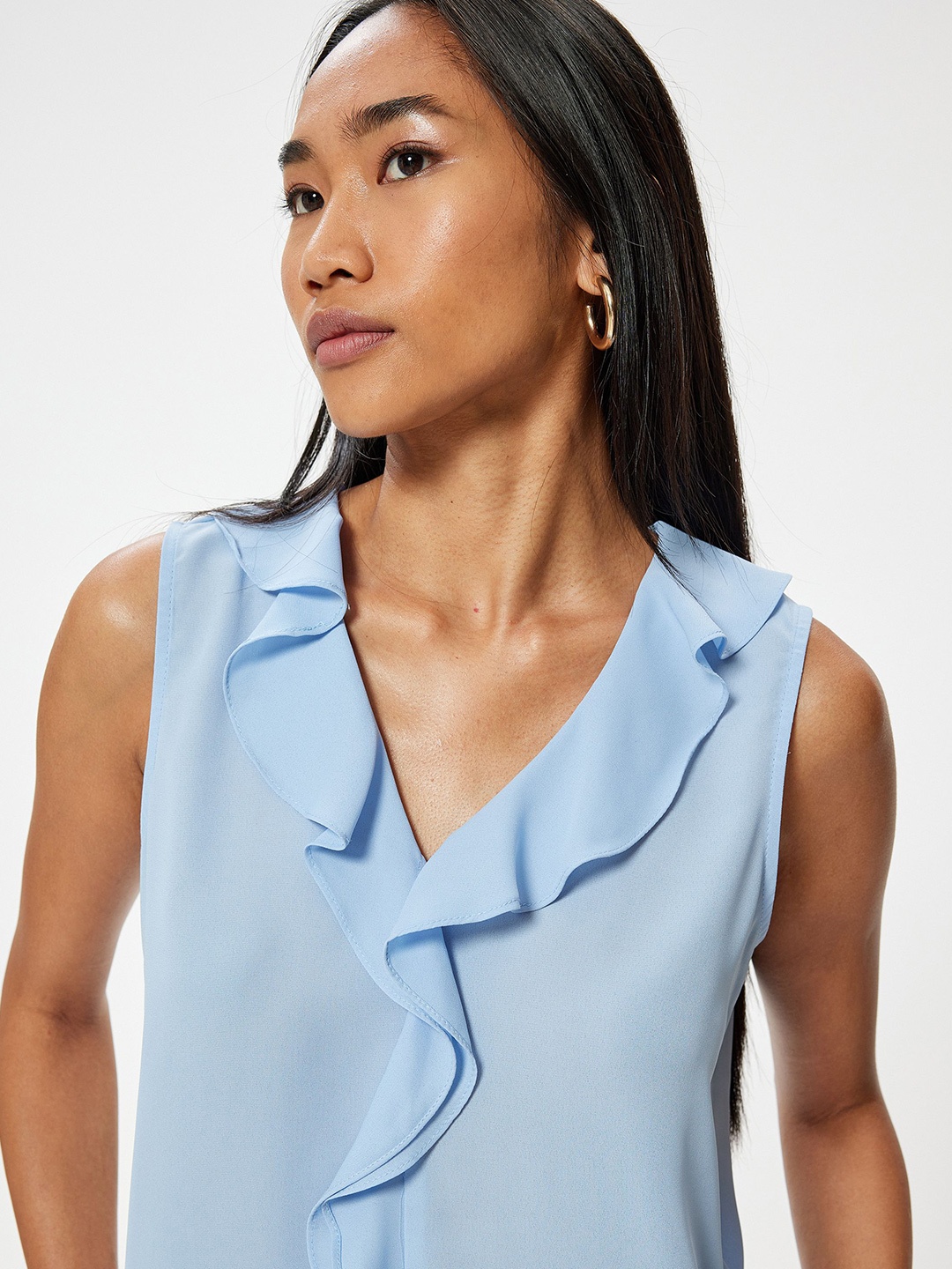 

Koton Women Solid V-Neck Polyester Top, Blue