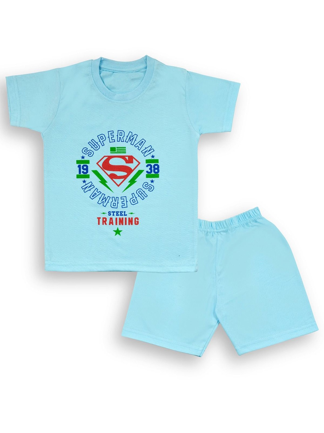 

BAESD Boys Typography Printed Round Neck Pure Cotton T-shirt with Shorts, Blue