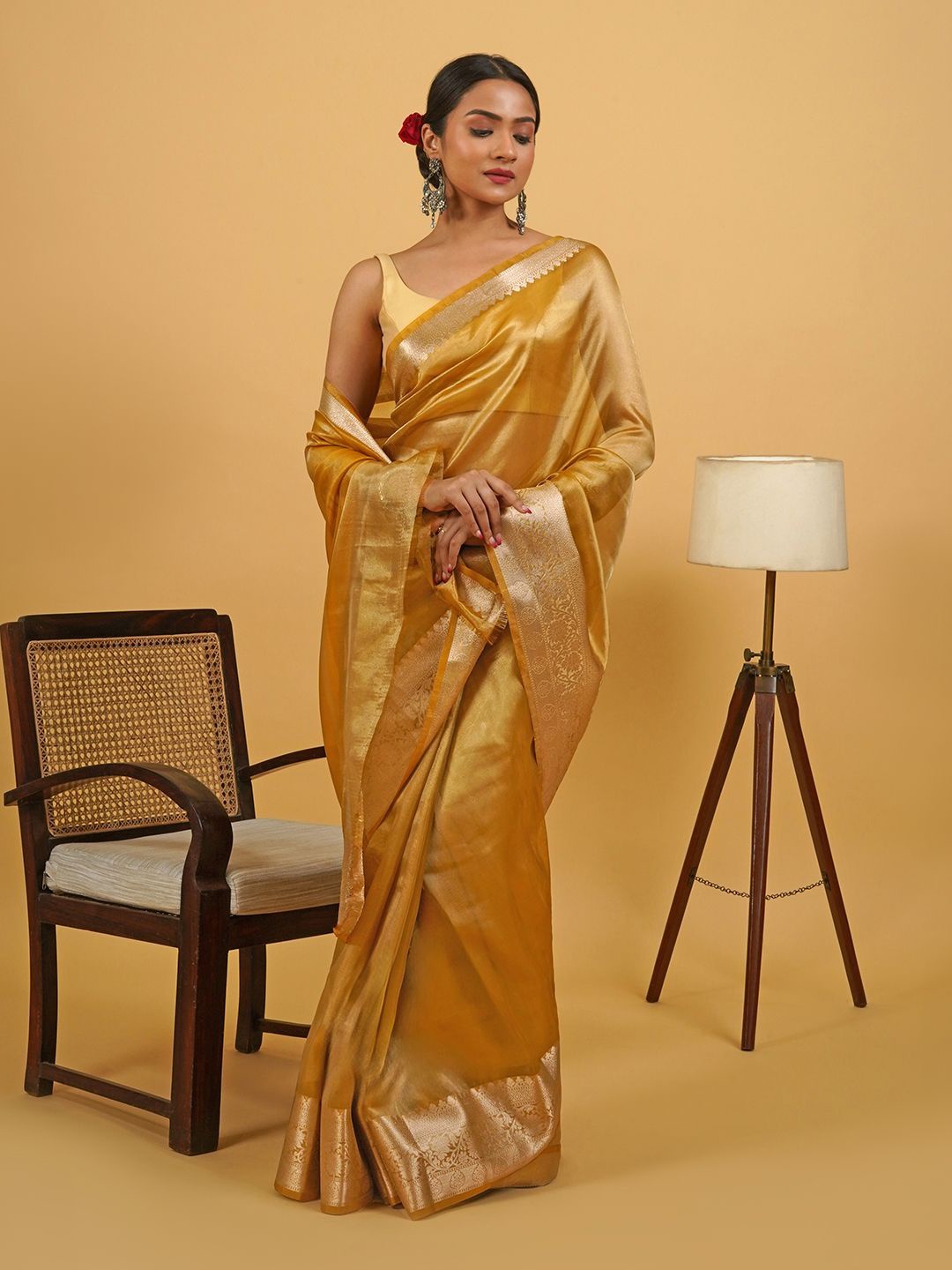 

TEEJH Zari Tissue Banarasi Saree, Mustard