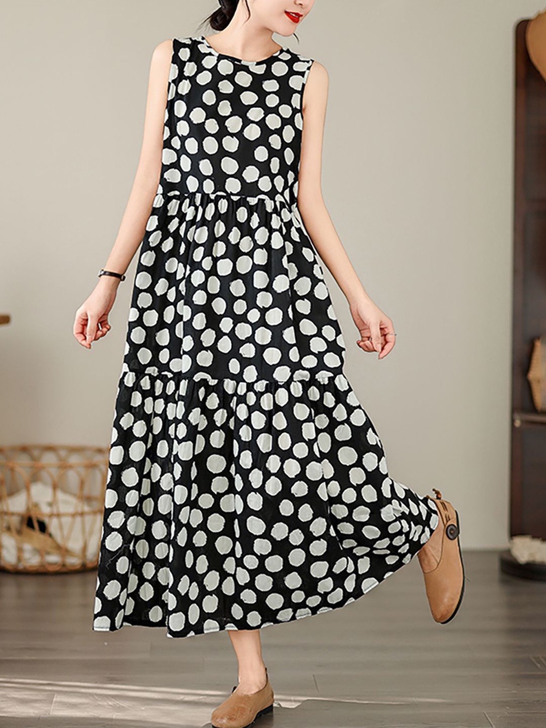 

JC Mode Printed Fit and Flare Maxi Dress, Black