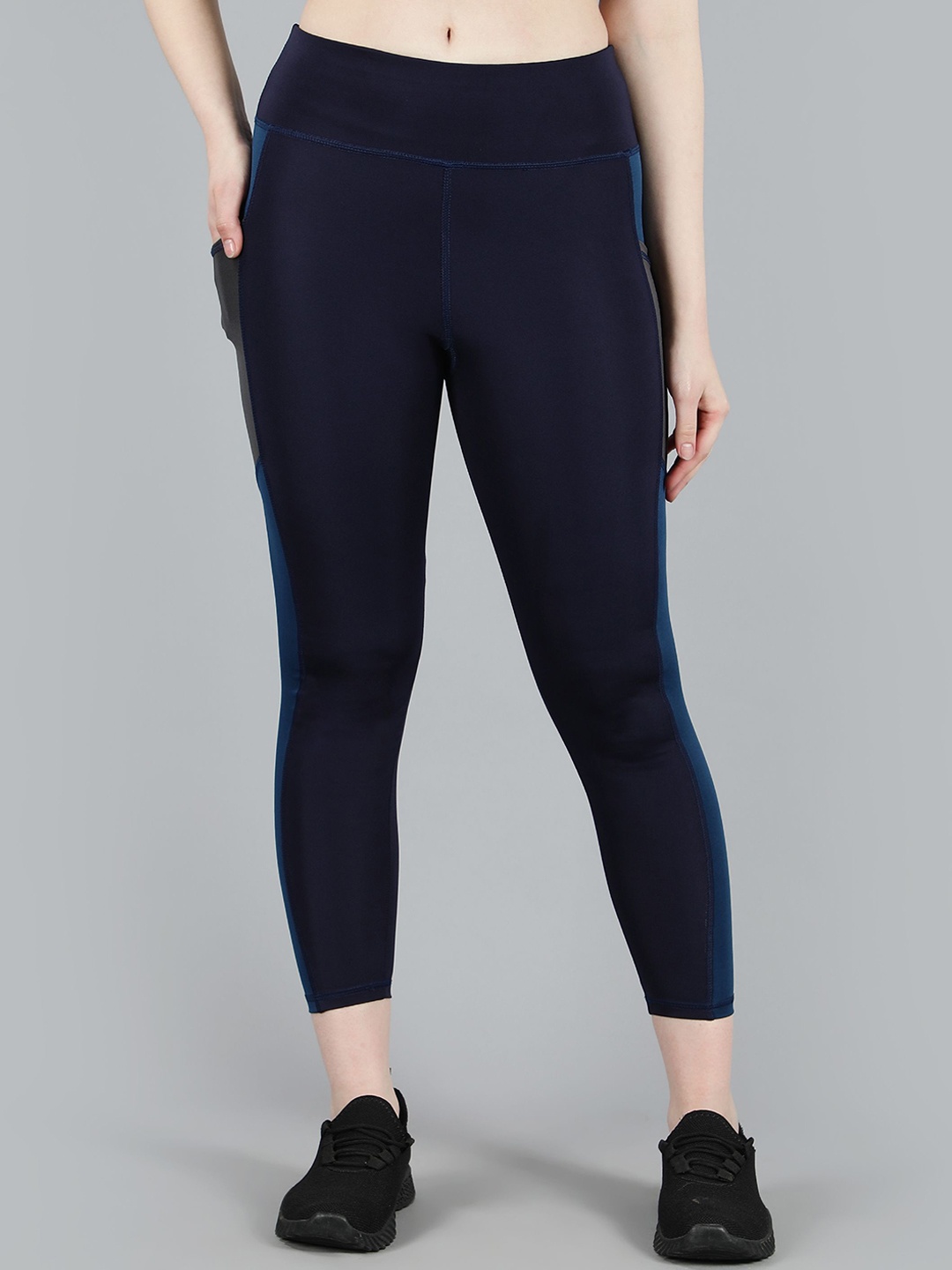 

COSVOS Women Color Block Ankle Length Tights, Navy blue