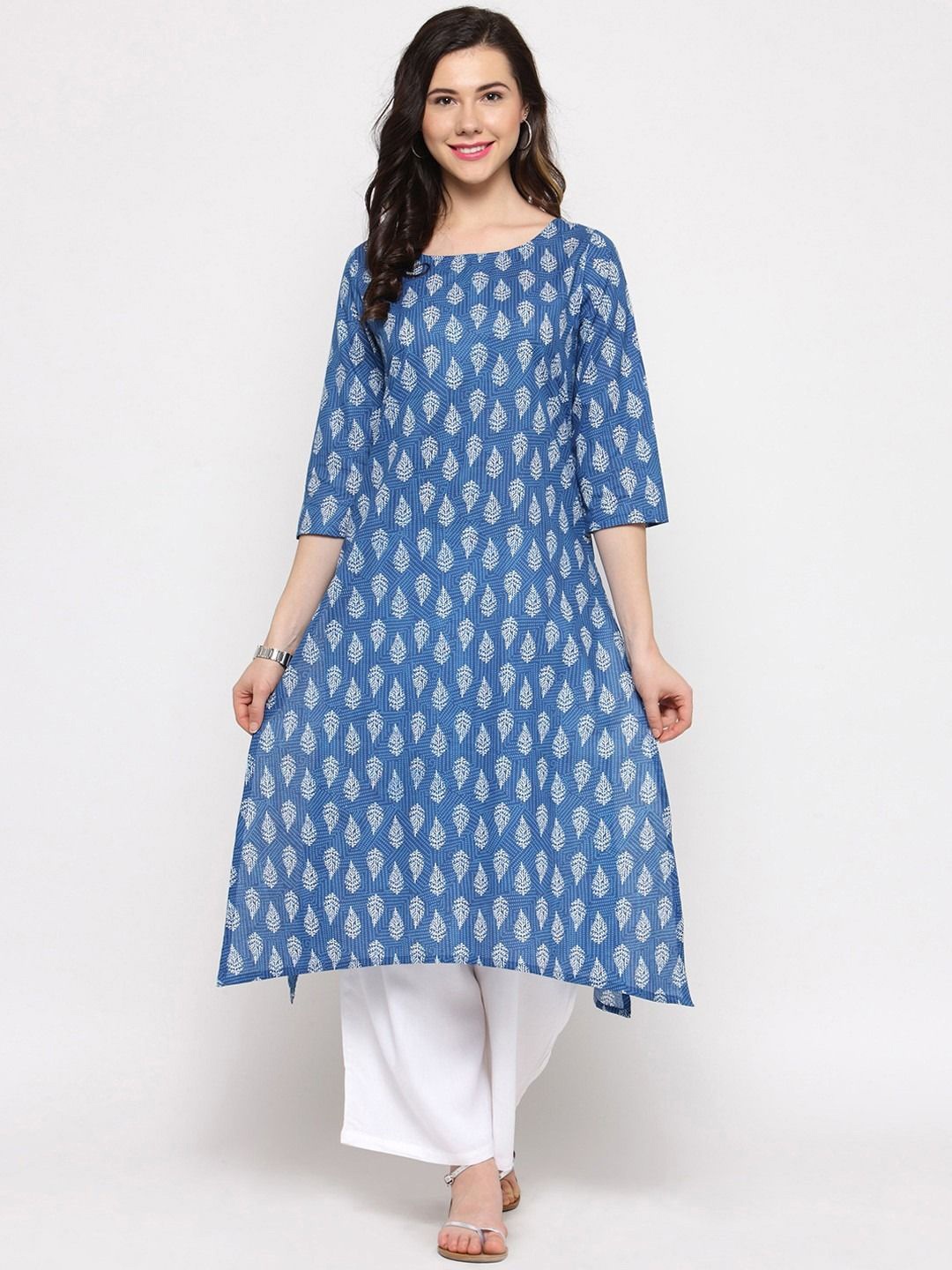 

Sera Blue Boat Neck Ethnic Motifs Printed A-Line Kurta