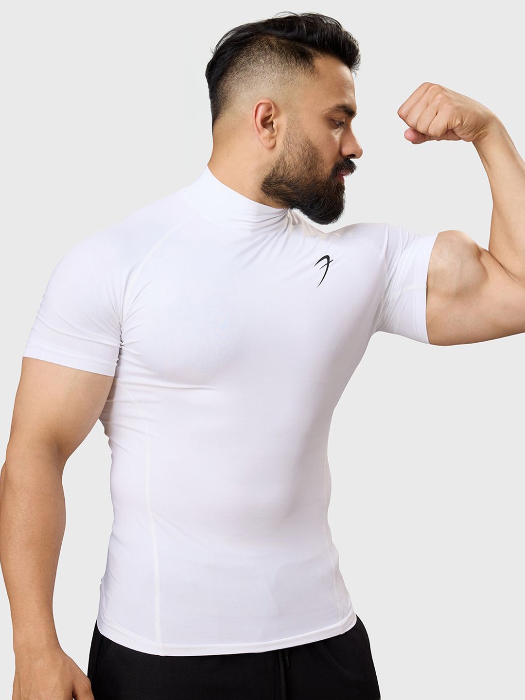 

FUAARK Men Stretchex High Neck Solid Compression T-shirt, White