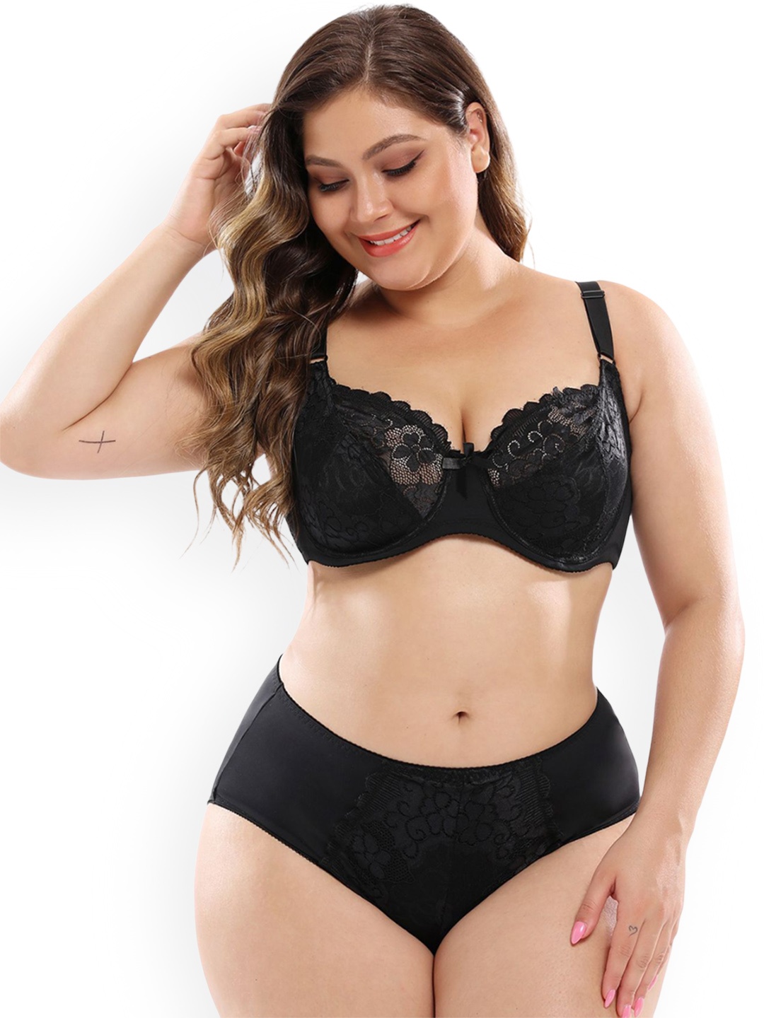 

LULU & SKY Plus Size Lace Lingerie Set, Black