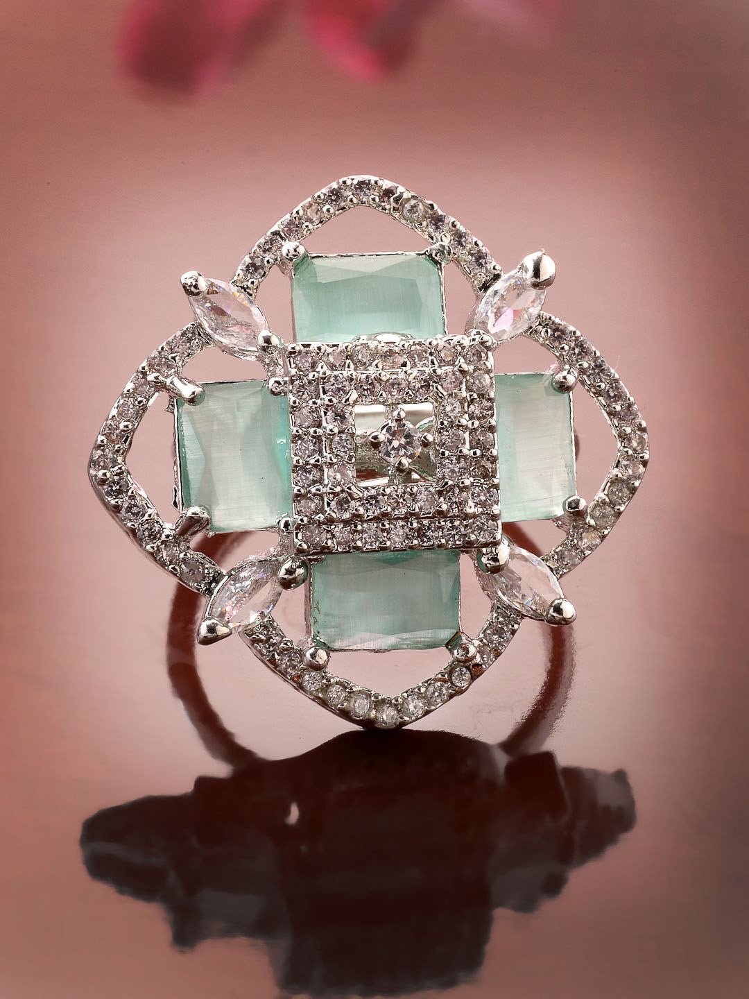 

ADIVA Silver-Plated Cubic Zirconia-Studded Adjustable Finger Ring