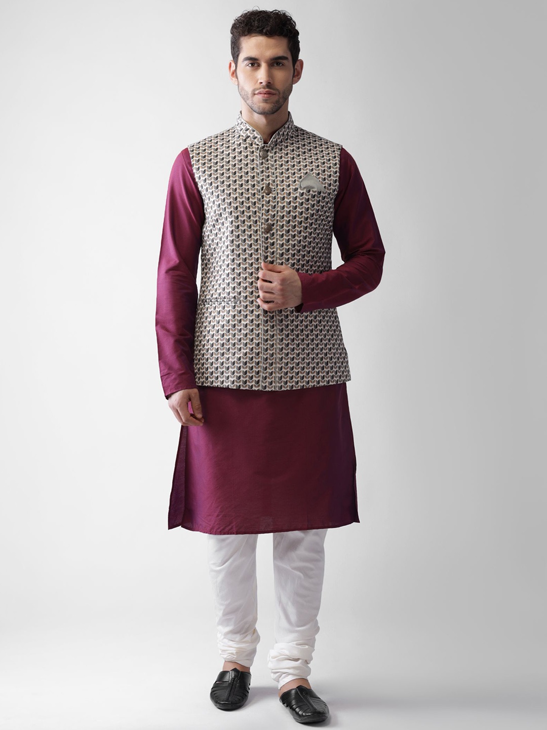 

Anouk Mandarin Collar Printed Regular Straight Kurta with Churidar, White