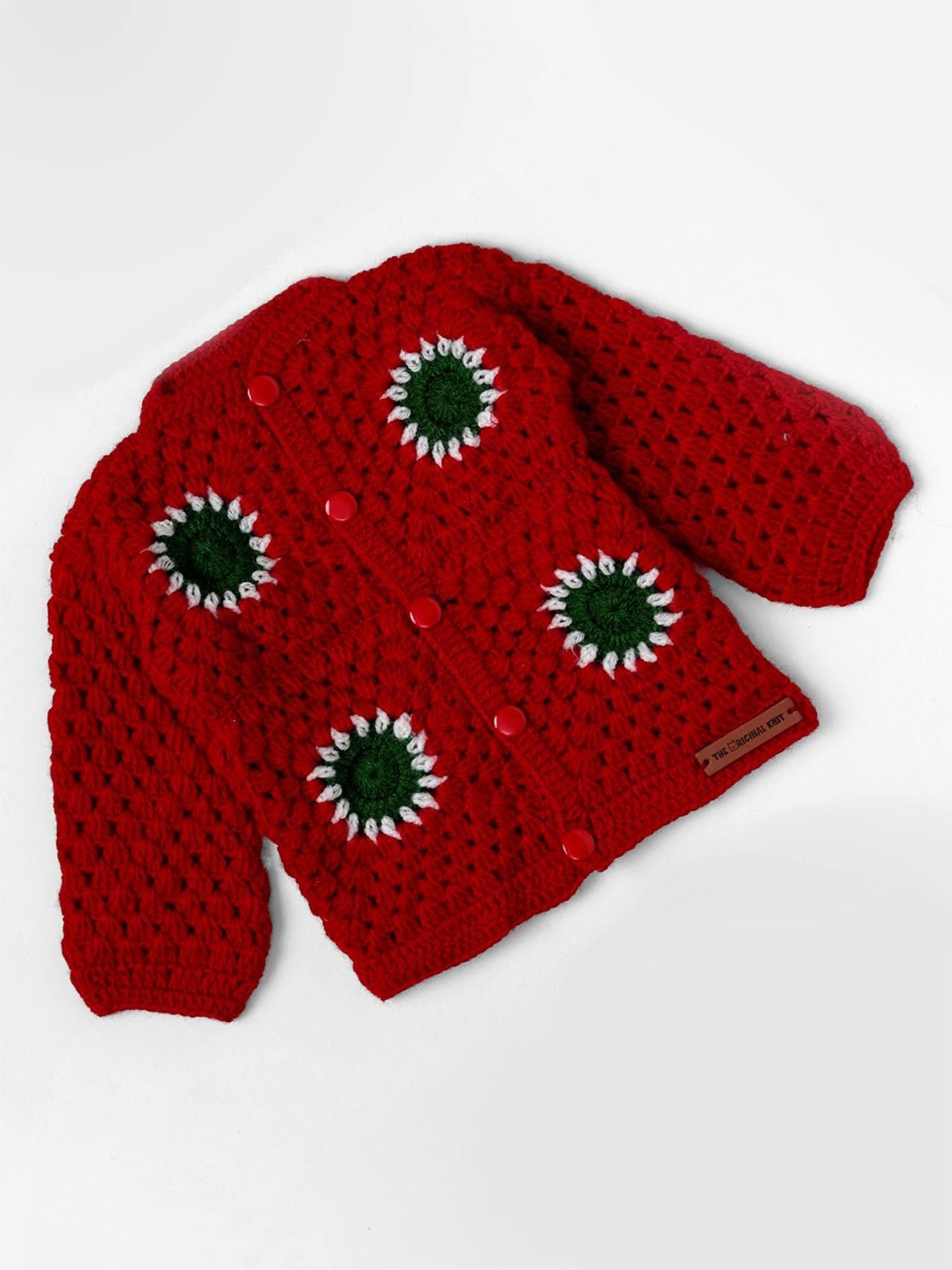 

The Original Knit Unisex Kids Floral Cardigan, Red