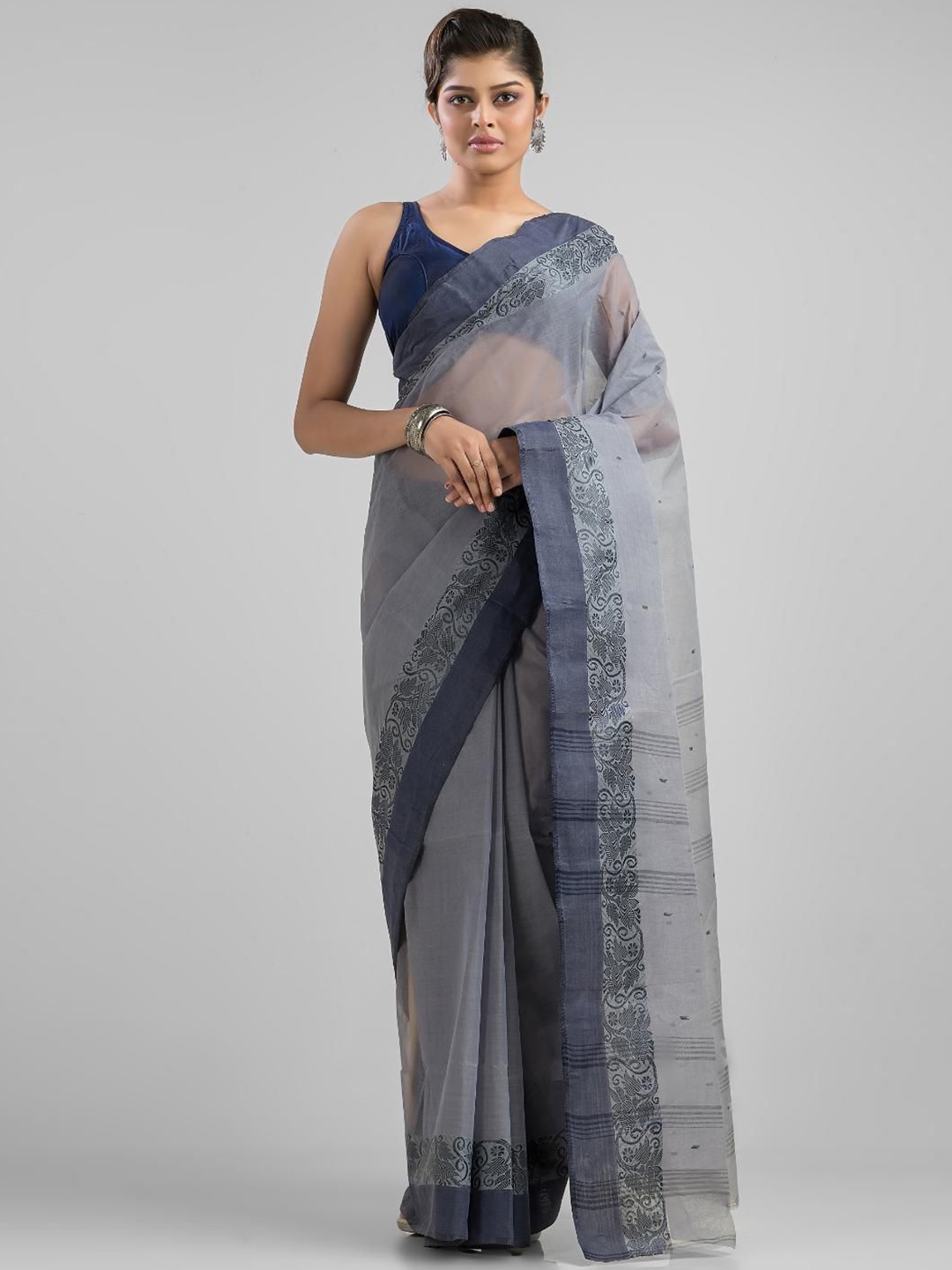 

Mitera Ethnic Motifs Pure Cotton Saree, Grey