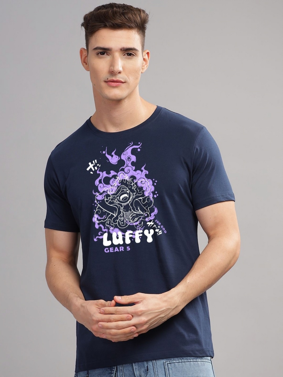 

ADRO Men Typography Printed Pockets T-shirt, Navy blue