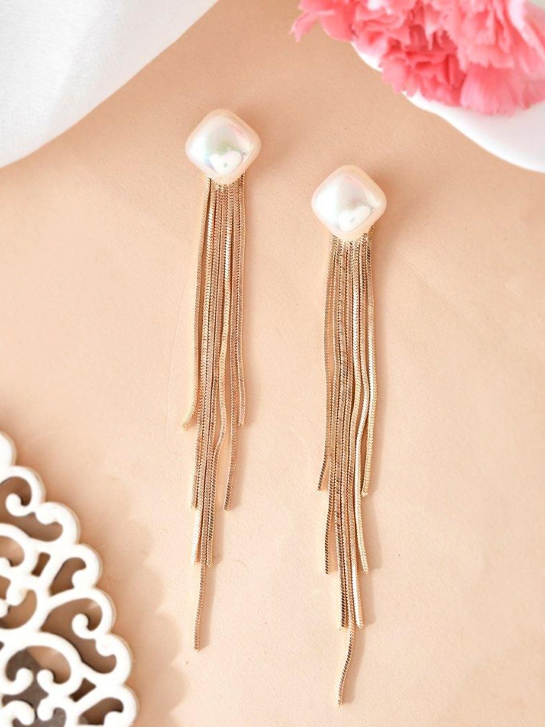

VOJ Gold-Plated Stainless Steel Pearl Studded Classic Drop Earrings