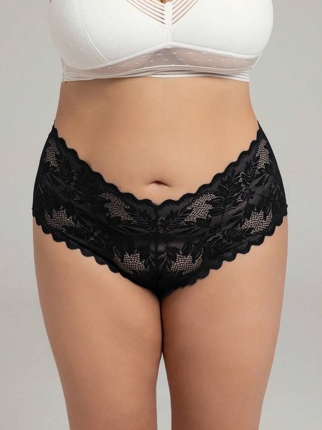 

LULU & SKY Lace Mid-Rise Hipster Briefs, Black