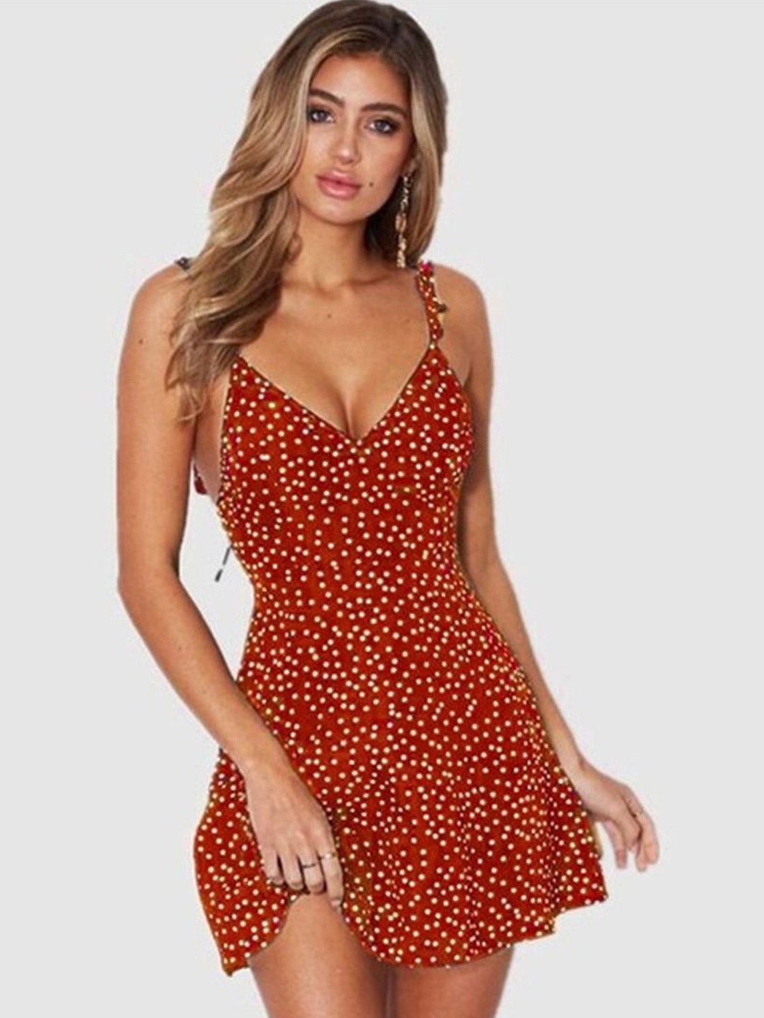 

StyleCast Women Polka Dot Printed Fit and Flare Mini Dress, Red