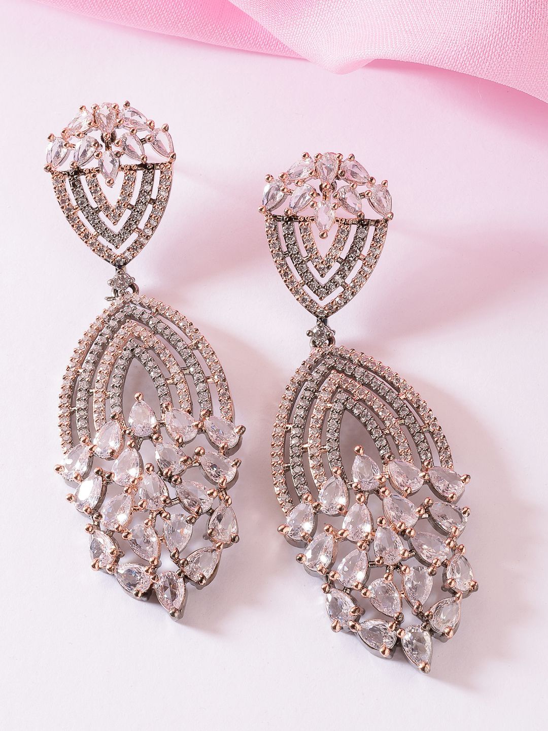 

ADIVA Rhodium Plated American Diamond Classic Drop Earrings, Silver
